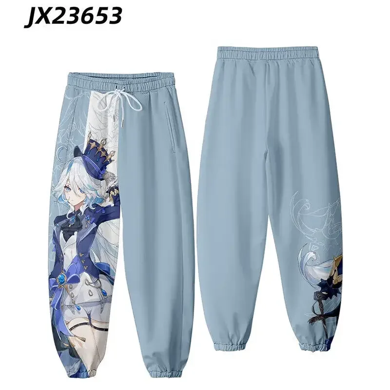 Anime Genshin Impact 3D spodnie joggery mężczyzn/kobiet spodnie typu Casual Harajuku hiphopowe spodnie dresowe Furina Focalors kostiumy Cosplay