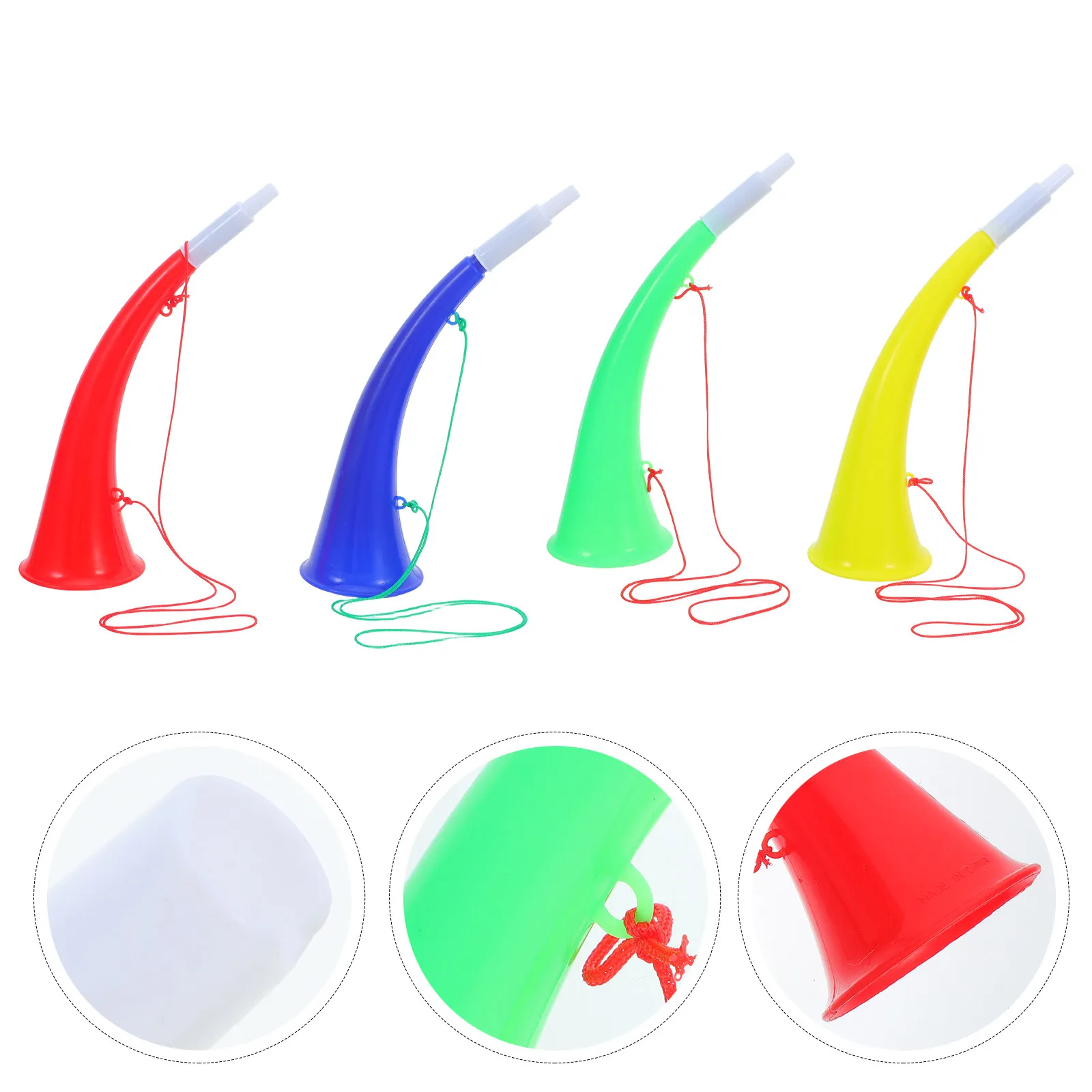 4pcs Plastic Stadium Horns with Lanyard – Loud Soccer Cheer Horns for Football Games, Sports Noisemakers