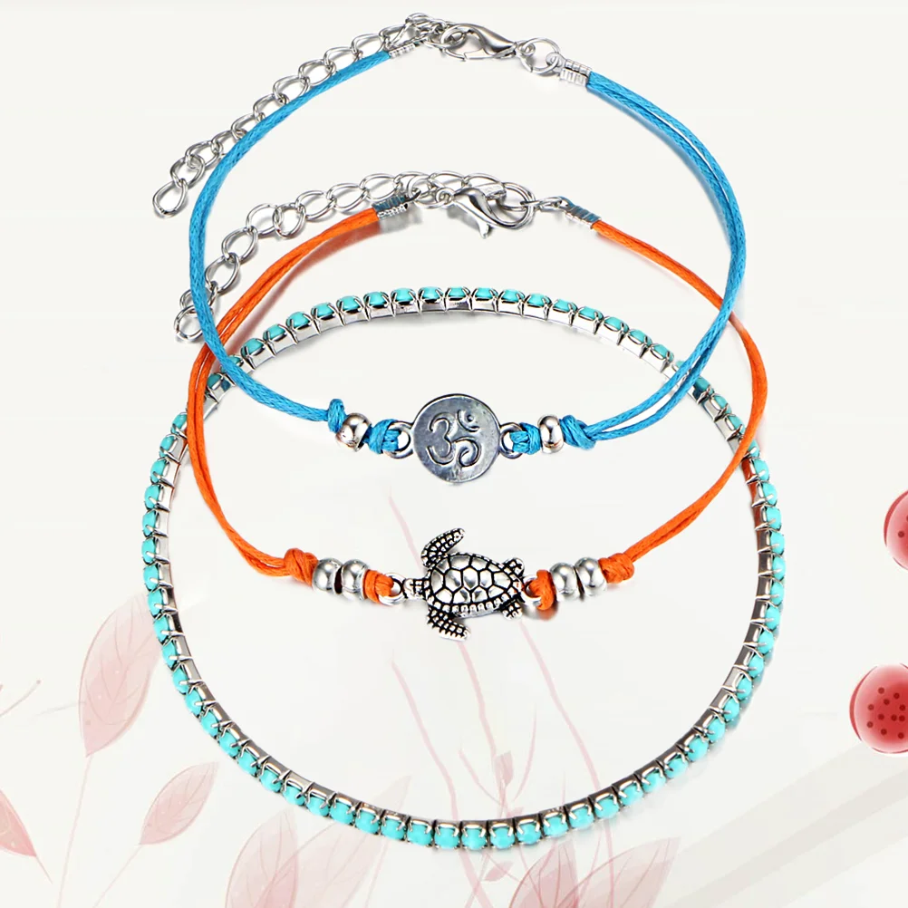 3 PCS All-match Bracelet Women Tricolor Bracelets for Sea ​​turtle Sets Rune Pendant Fashionable Easy to Wear