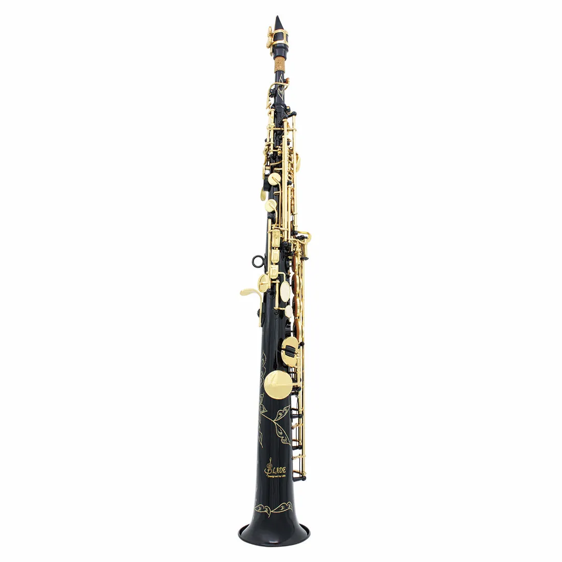 SLADE Soprano Saxophone Black Gold Key Bb Flat Brass Straight Sax Woodwind Instrument with Case Mouthpiece Cleaning Cloth Gloves