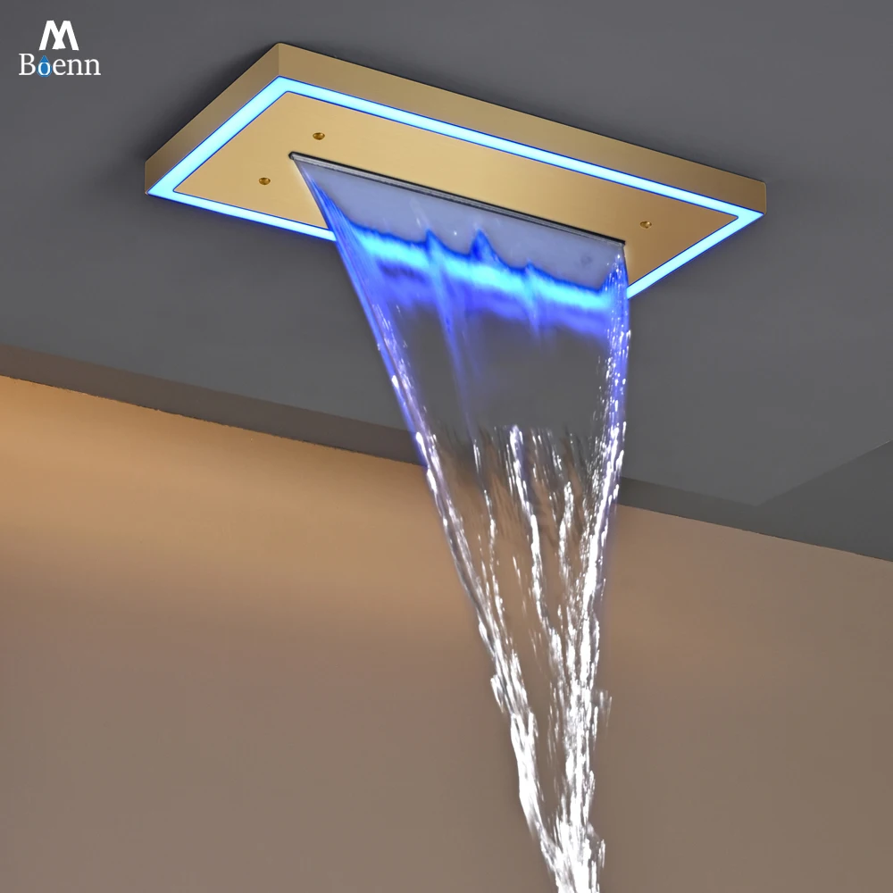 

M Boenn 400×200mm LED lighting Shower Head Rainfall Bathroom Embeded Ceiling Stainless Steel Shower Panel Waterfall Showerheads