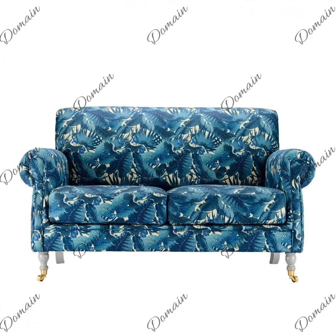American medieval fabric sofa double small apartment household color leisure living room high back three-person blue printing