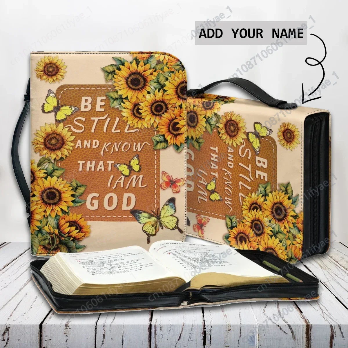 Be Still and Know That I Am God Bibel Hymn Print Bible Storage Bag Sunflower Butterflies Design Customized Bible Cover Case 2023