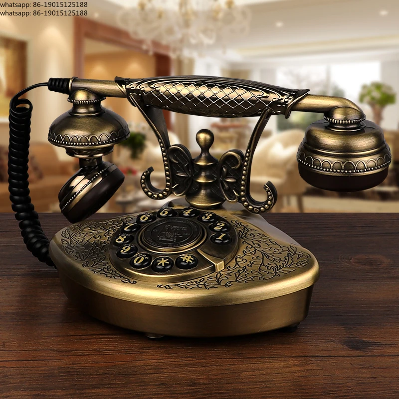Retro Vintage Desk Telephone Antique Style Button Dial Metal Phone, Electronic Ringtones, Home Office Telephone Decoration