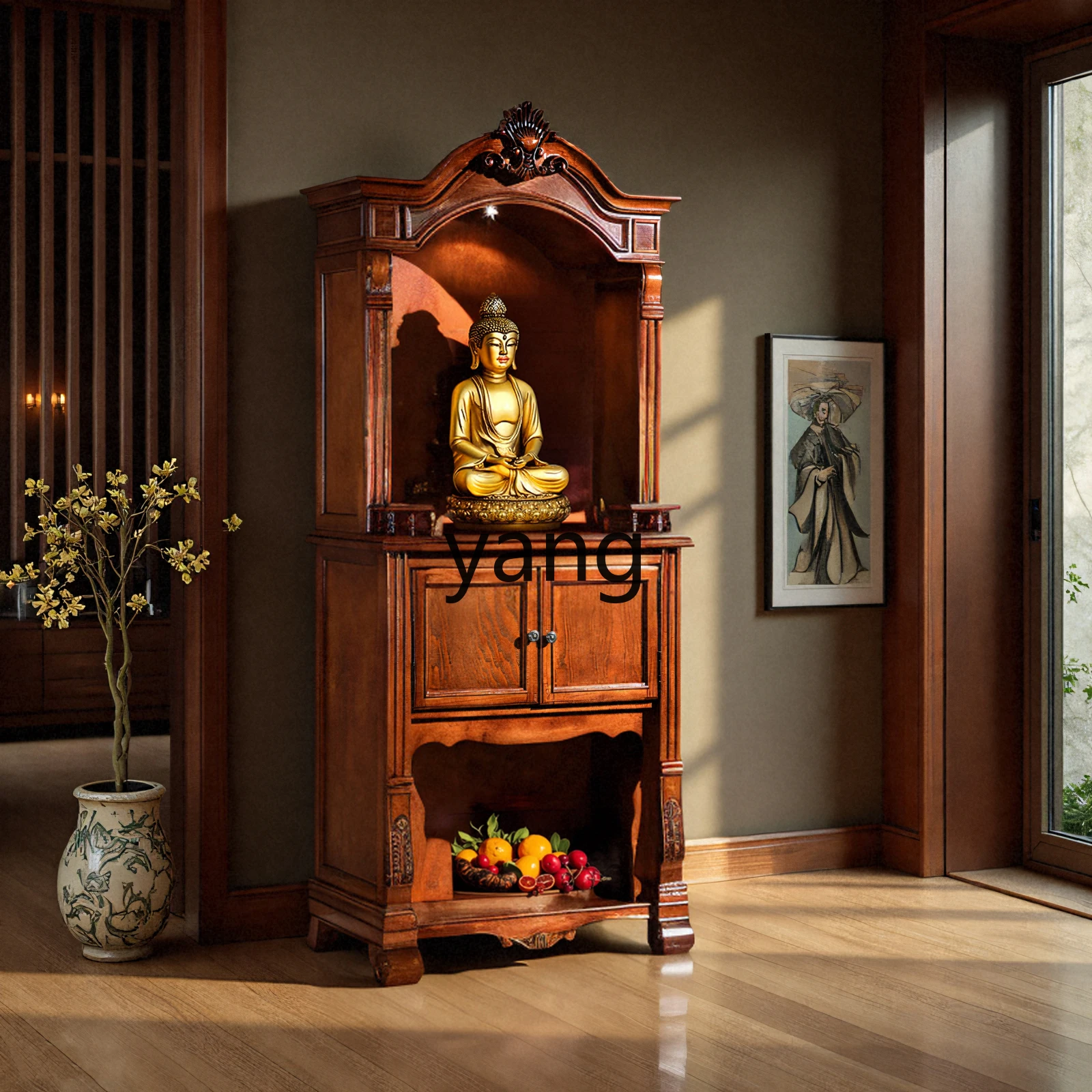 LMM American solid wood home living room shrine offering table Guanyin God of Wealth Buddha cabinet