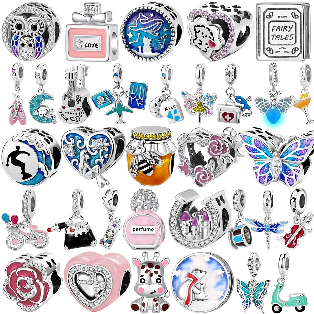 925 Sterling Silver Dance Shoes Perfume Butterfly Moon Pendant DIY Charms Bracelet Accessories Bead Women Surprise Jewelry Gift
