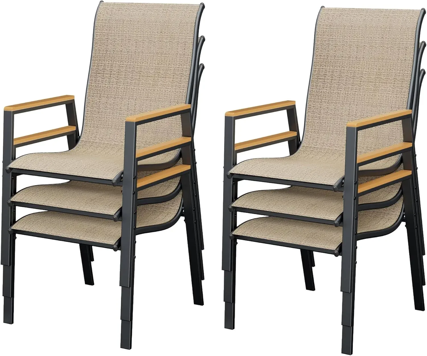 UDPATIO set of 6 outdoor high back stackable chairs, metal frame Textilene chairs, suitable for lawn garden decks