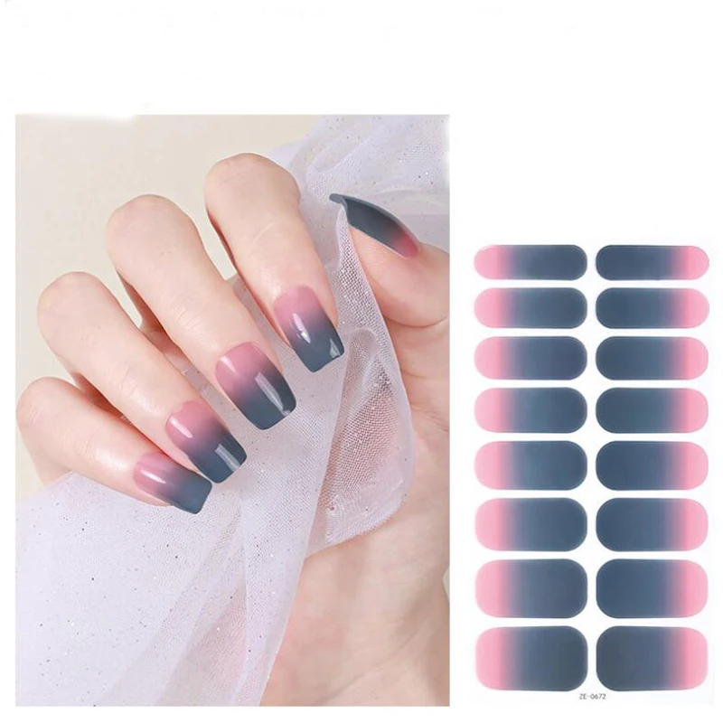 컬러 그라디언트 네일 랩 전체 커버 자체 접착 네일 데칼 Decors DIY 매니큐어 슬라이더 프레스 손톱 uñas postizas ofertas