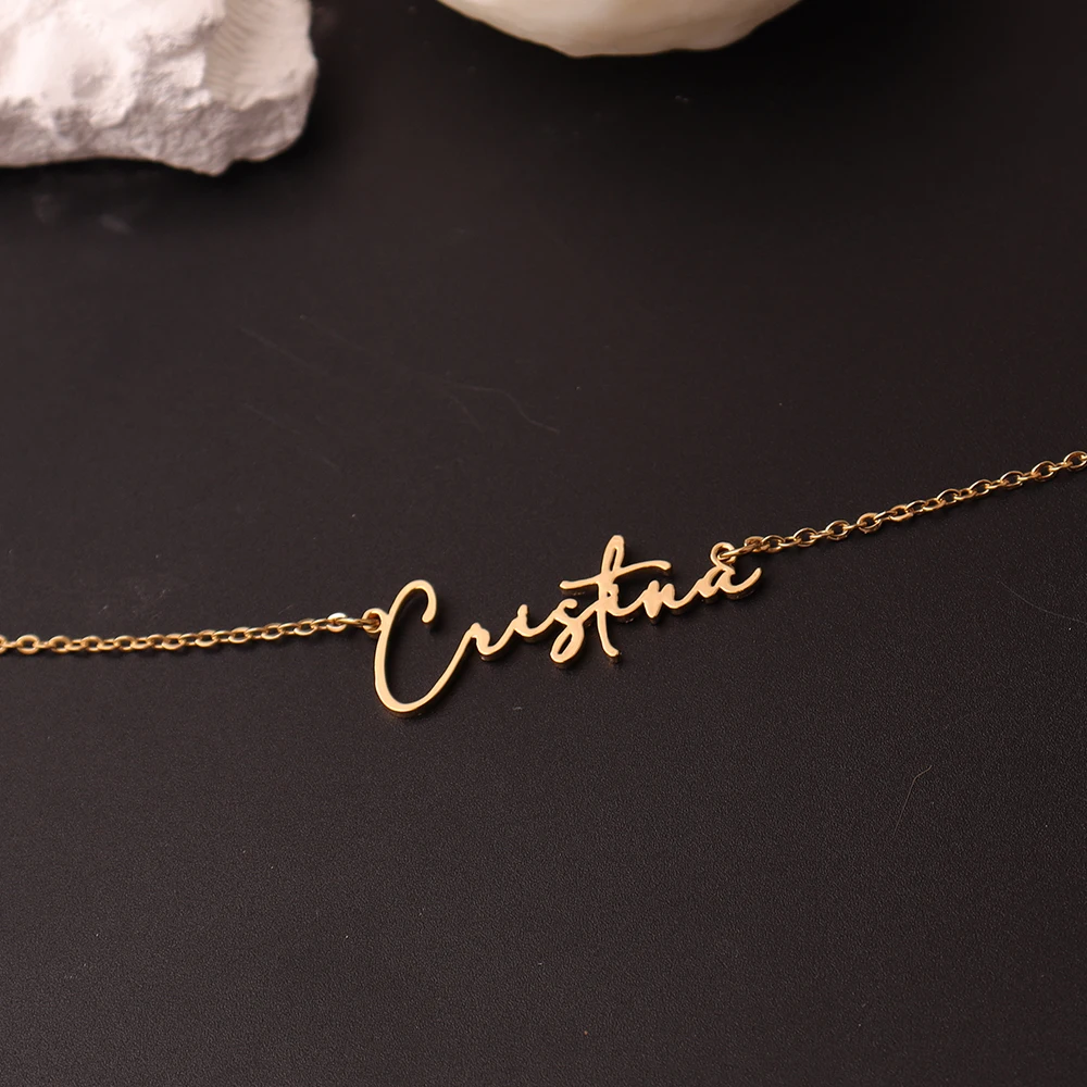 Custom Name Necklace Personalized Golden Choker Stainless Steel Necklaces For Women Man Customized Jewelry Couple Gift