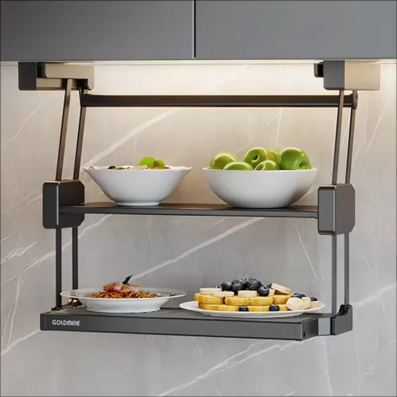 Goldmine Kitchen Cupboard Wall-Mounted Aluminum Folding Storage Rack with Rust Proof Waterproof Design for Tableware