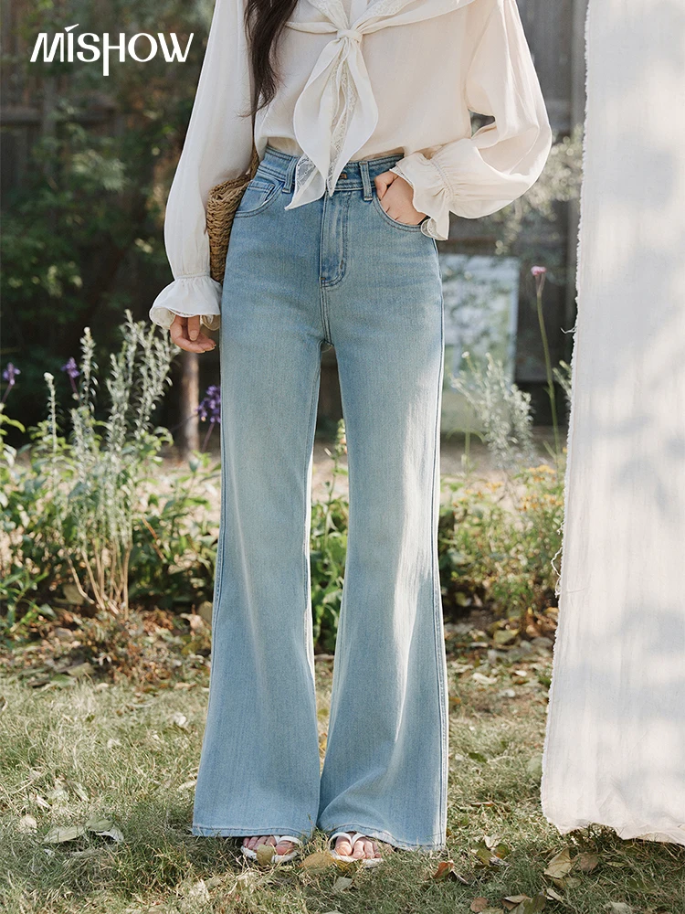 MISHOW Women's Light Blue High Waist Flare Jeans Light Wash Bell Bottom Denim Pants Commute Casual Summer Daily Wear MXF15K1254