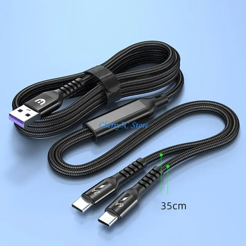 83CE Multi USB C Cable 2 in 1 Multiple Type C Charging Cable 6A Double Splitter USB C Nylon Cable USB A to Double USB C Port
