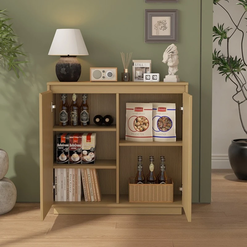 Solid wood snack storage cabinet, floor-to-ceiling coffee machine rack, wall bookcase