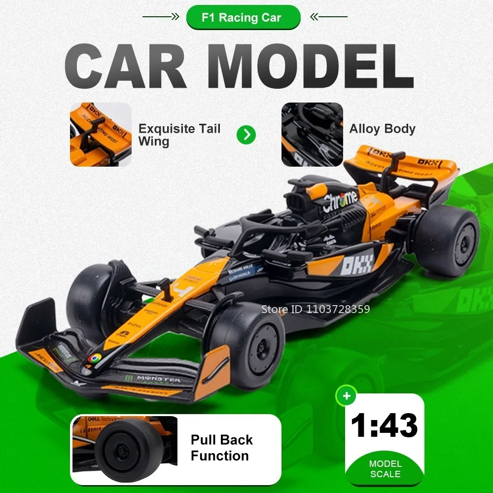 

1:43 Scale F1 Model Toy Racing Cars Metal Diecast with Acrylic Box Rubber Tires Pull Back Collection Sports Cars for Friends