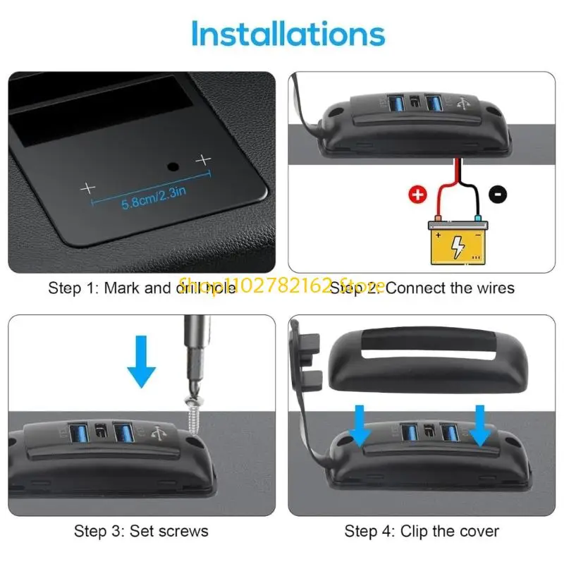 547B 3 Port Car Chargers With Double QC3 0 18W And PD3 0 30W For RVs Truck Boat Easy Installation Dustproof Cover