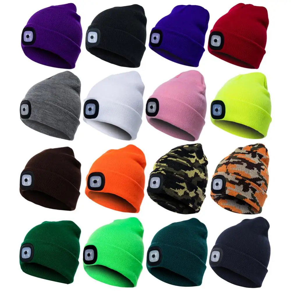 Hat Cap Unisex Beanie Outdoor Cycling Hiking LED Light Knitted Winter Elastic Cap