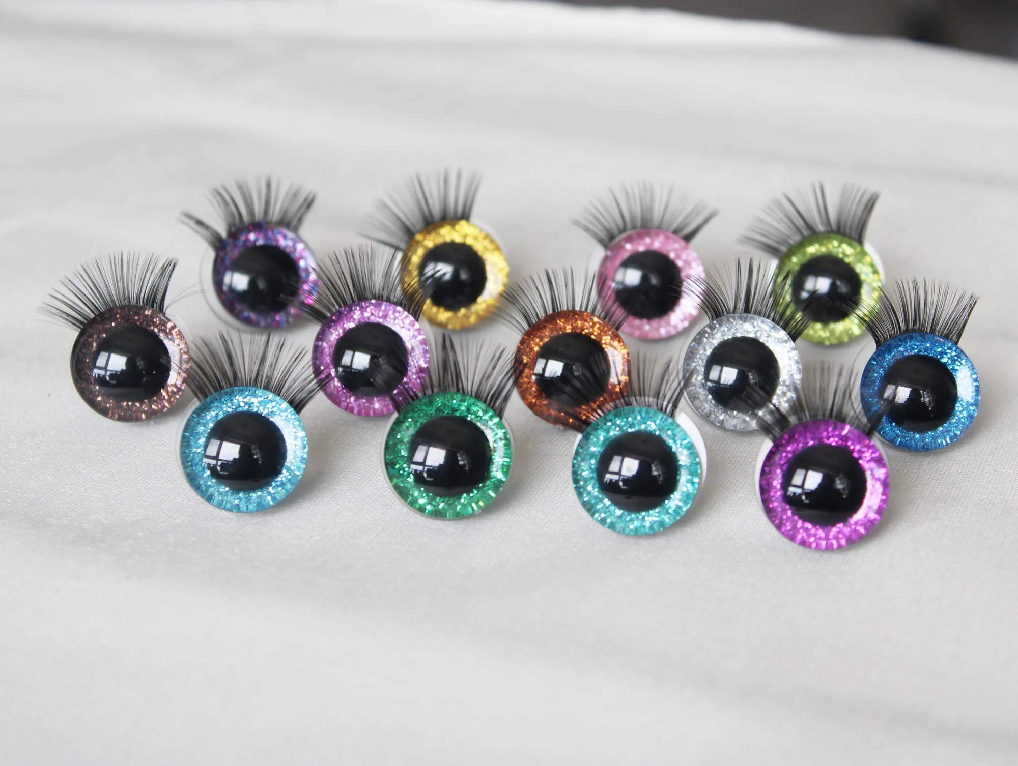 20set/lot  customization new N19-9mm 12mm-14-16--18-20-24mm 30mm 3D  glitter toy eyes WITH EYELASH TRAY + washer for  diy