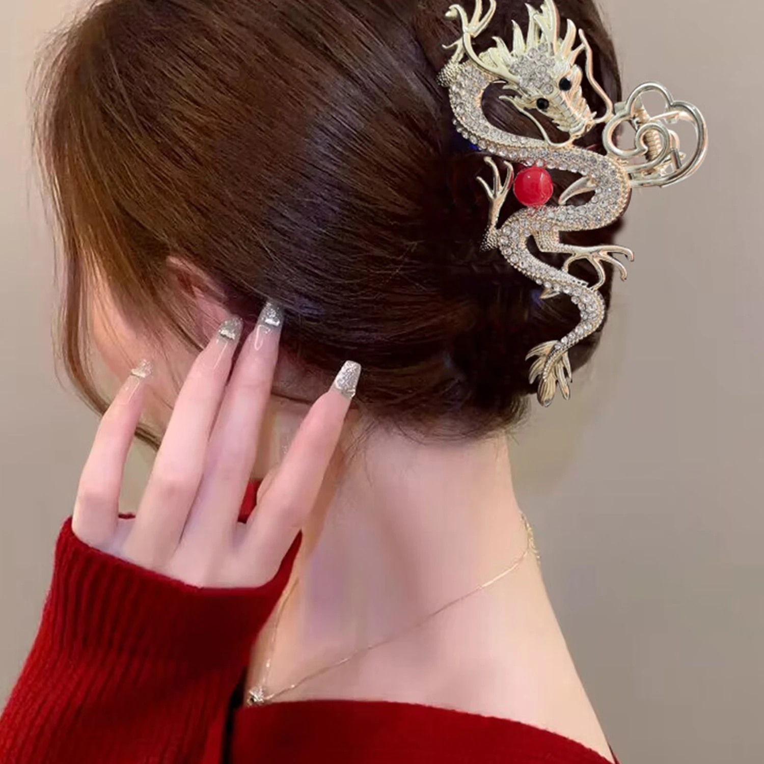 11cm Golden Dragon Hairpin Hair Claw Women Simple Zodiac Hair Claw Alloy back of the head Hairpin Shark Clip Hair Accessories