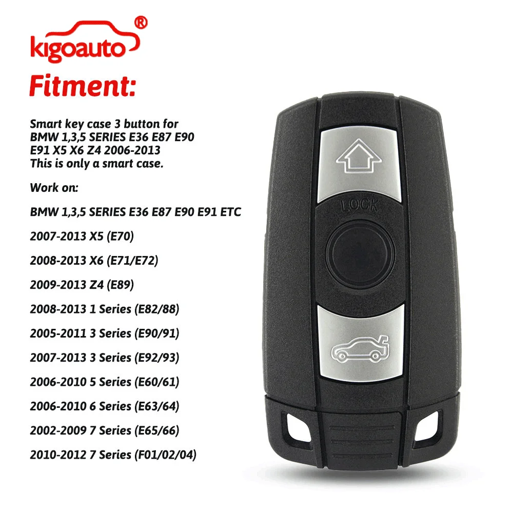 

Kigoauto Smart Key Case for BMW 3 Button 1 3 5 6 7 Series X5 X6 Z4 E90 E60 E70 F01 2002-2013 Fob Cover