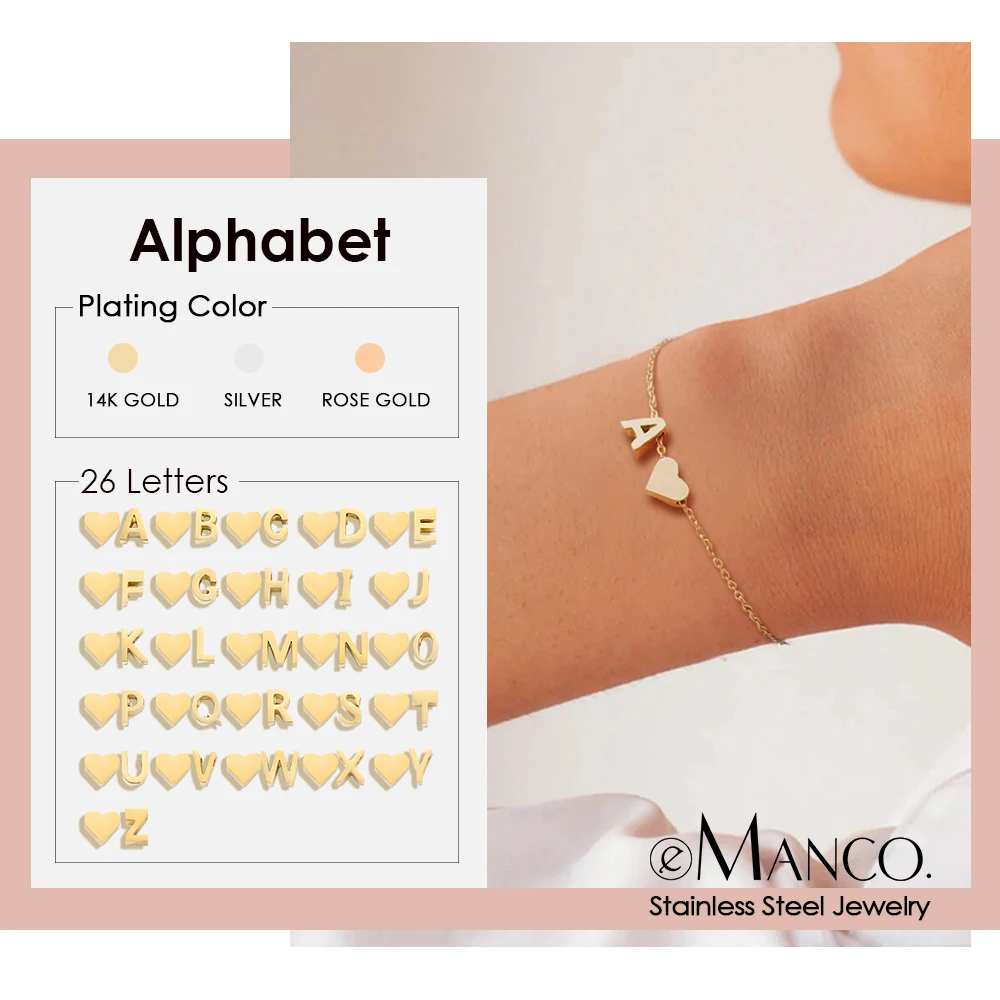 أساور eManco Capital الأولي DIY على شكل قلب اسم سوار الفولاذ المقاوم للصدأ مطلية بالذهب مجوهرات فتاة هدية عيد الحب #1
