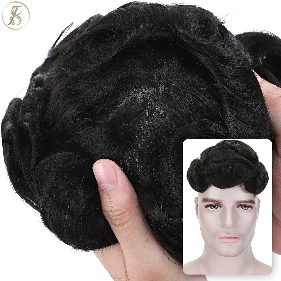 TESS 75g onzichtbare mannelijke pruik PU-basis 0,1mm natuurlijk haar Toupee Brazilië haarstuk 100% synthetische mannelijke vervangingssysteem prothese