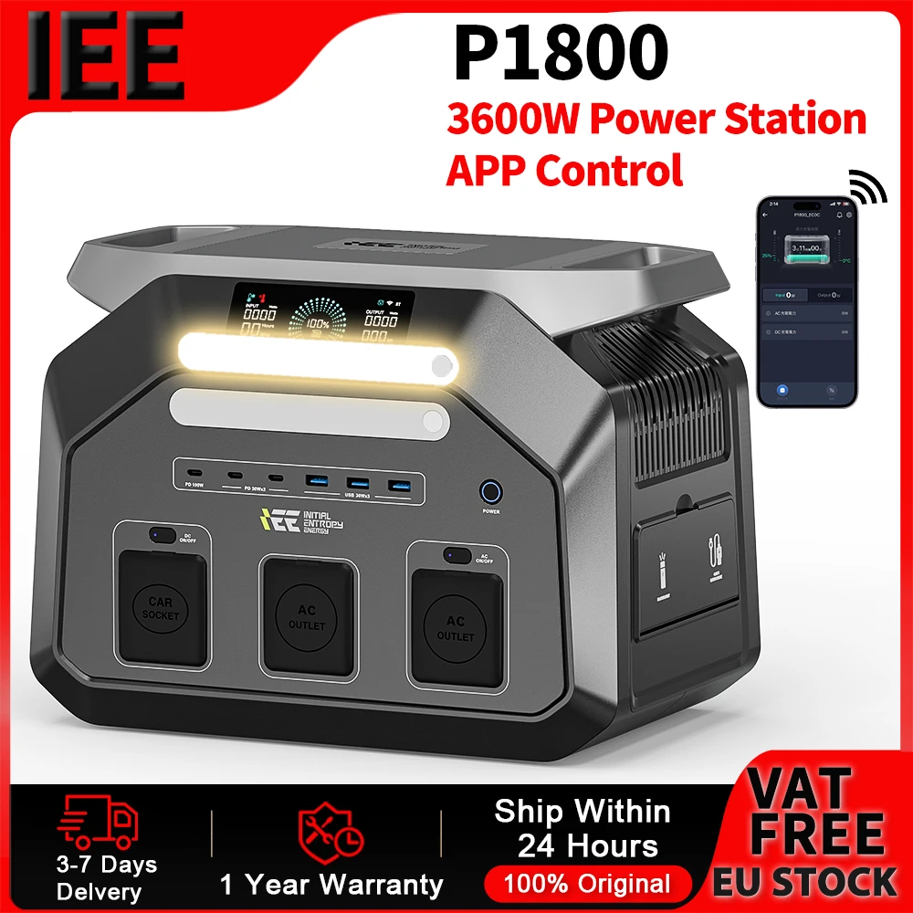 IEE P1800 Tragbare Powerstation Ladestation 3600W Spitzenleistung 1024Wh LiFePO4 Powerbank 11 Ausgänge für Wohnmobil-Camping mit mobiler App
