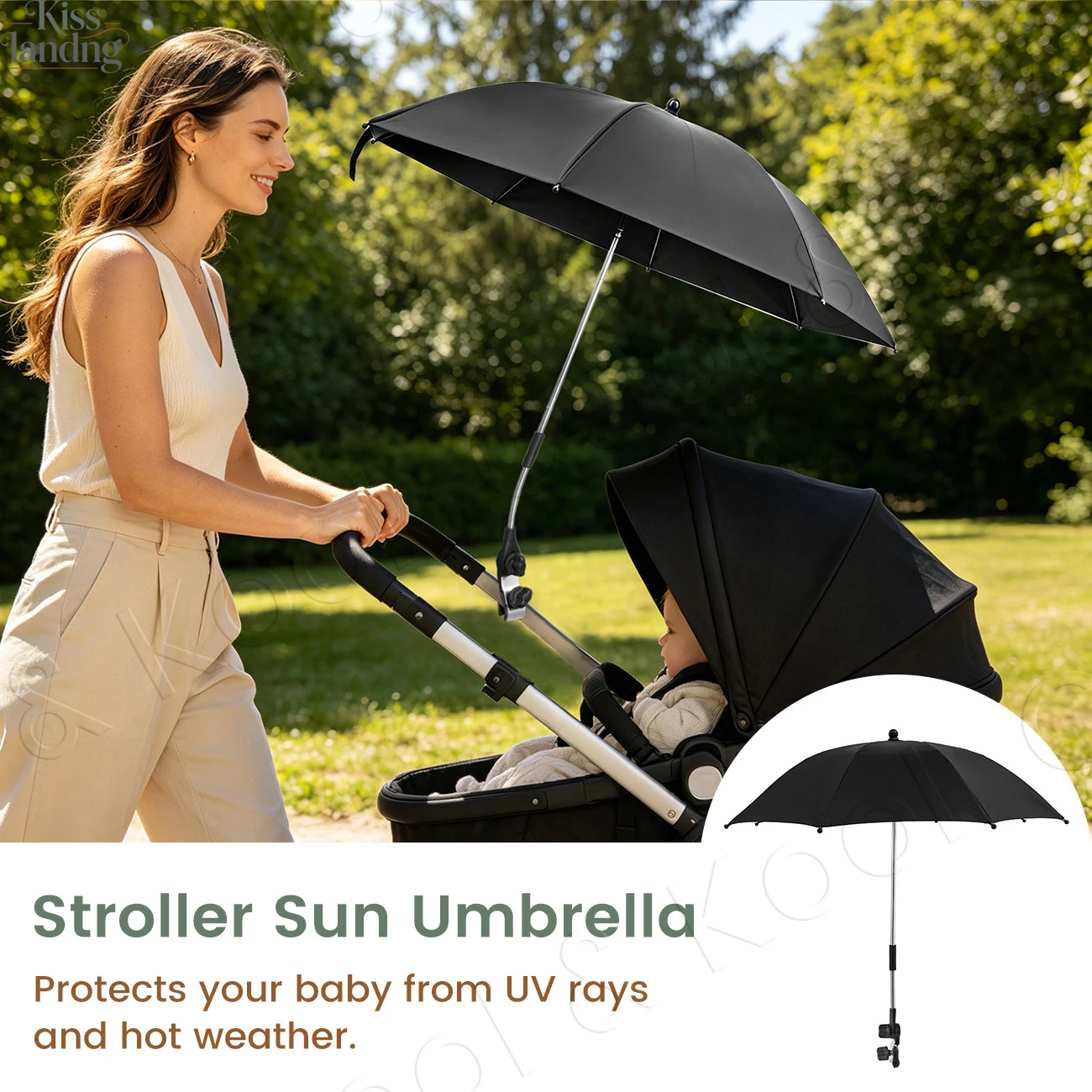 

Universal Clip-On Umbrella for Strollers & Pet Strollers, Manual Open for Instant Portable Shade