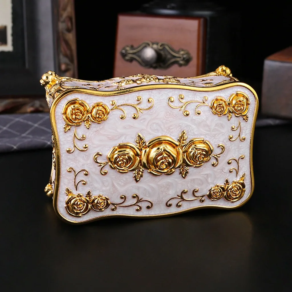 

Jewelry Storage Box European Metal Jewelry Box Rose Trinket Box Electroplated Vintage Trinket Organizer For Jewelry Organization