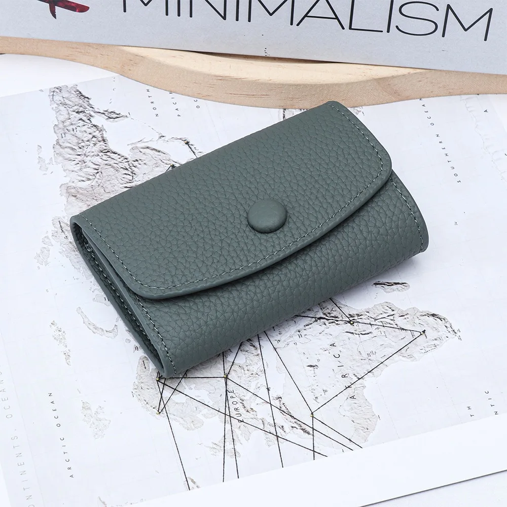 Short Style Genuine Leather Wallet Compact Size Large Capacity Card Storage Bag Foldable First Layer Cowhide Card Holder