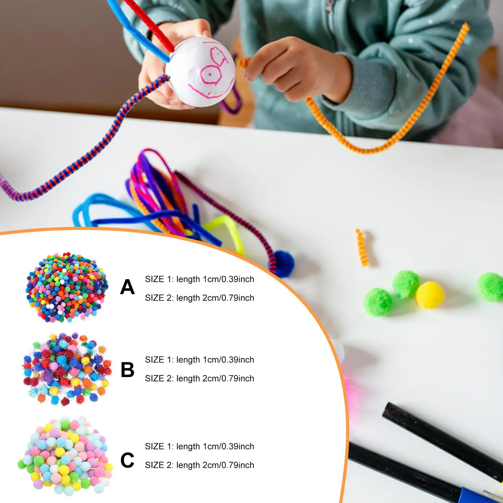 

200x Pom Poms Balls Soft pompoms Arts and Craft Making for Holiday Decorations Christmas Decor Hobby Supplies School Activities