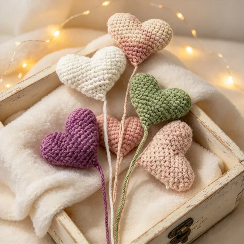 Handmade Crochet Heart Ornaments Cotton Yarn Stuffed Decor Studio Shooting Prop Newborn Portrait Layout Posing Scene Accessories