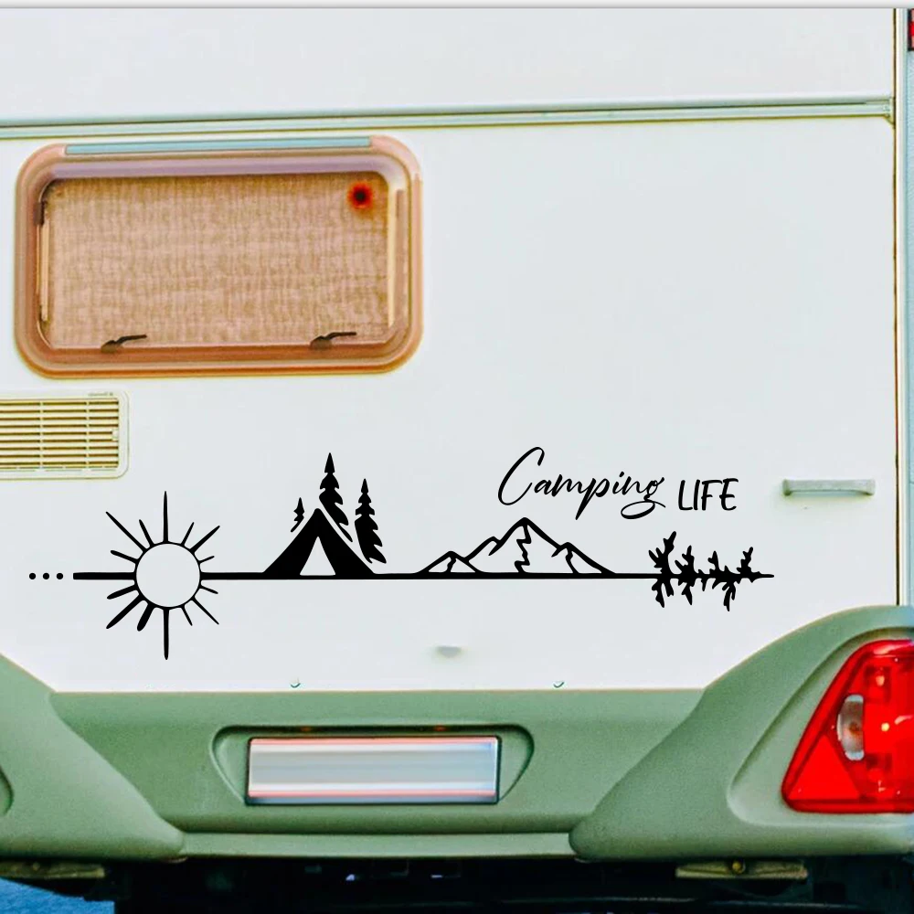 Camping Life Arrow Sun Mountain Camper Rv Truck Car Sticker Decal Travel Explore Motorhome Van Carvan Truck Vinyl Decor