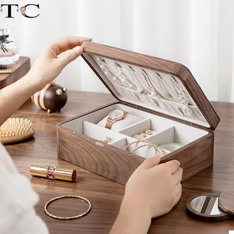 Jewelry Storage Box Wooden Jewelry Display Collection Box Ring Earring Storage Box Retro Bracelet Necklace Large Collection Box