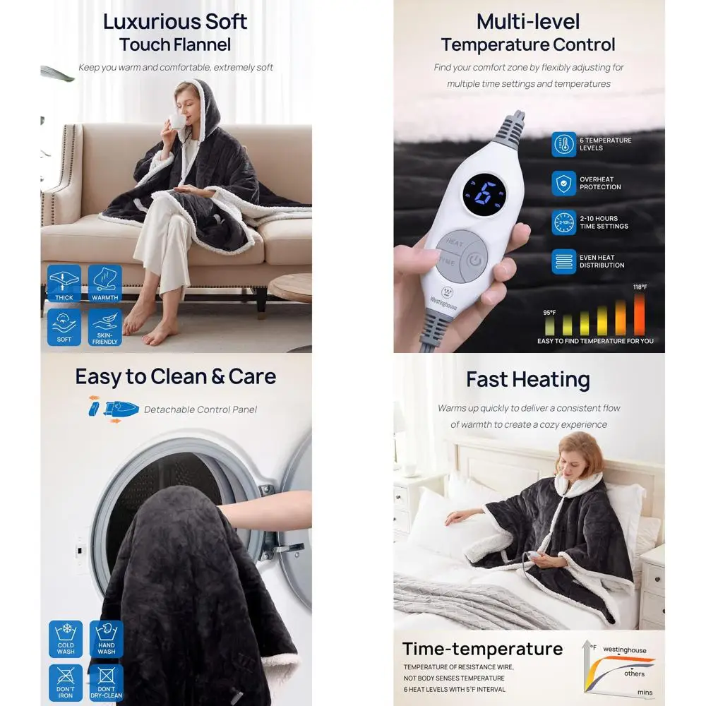 

Electric Heated Shawl Poncho with 6 Levels, 2-10H Timer, Pockets, 50x60 Beige/Grey