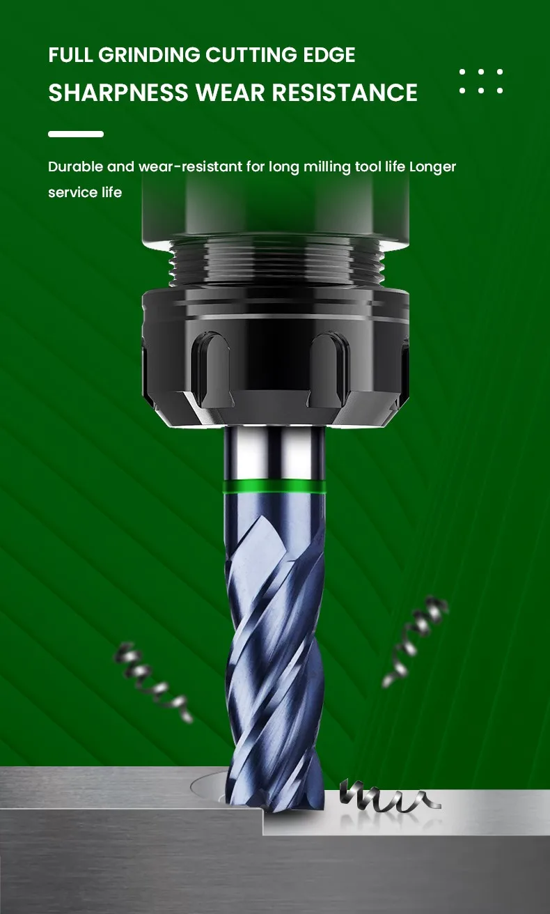 AZZKOR TGH-HRC50 4-Schneiden-Wolframstahl-Hartmetall-Flachfräser mit Nano-Beschichtung für CNC-Bearbeitungszentren, Fräswerkzeuge – Detail 9