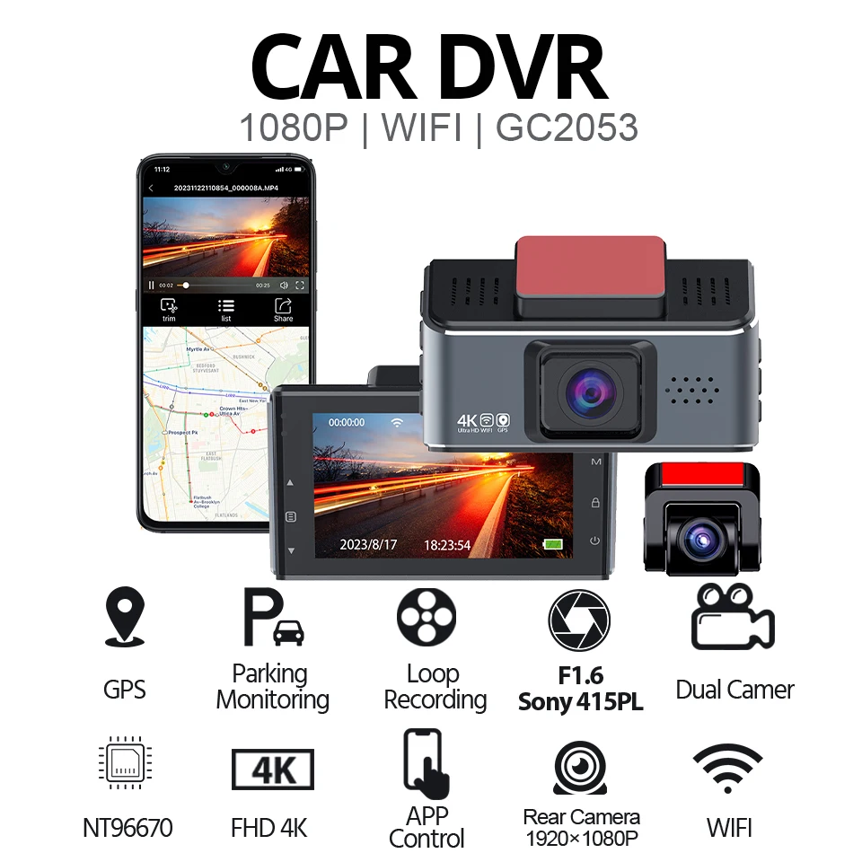 Mini 4k Dash Cam Front and Rear Car Dvr Mirror with Internal gps wifi Video Recorder Real Vision Black Box Traffic Recorder