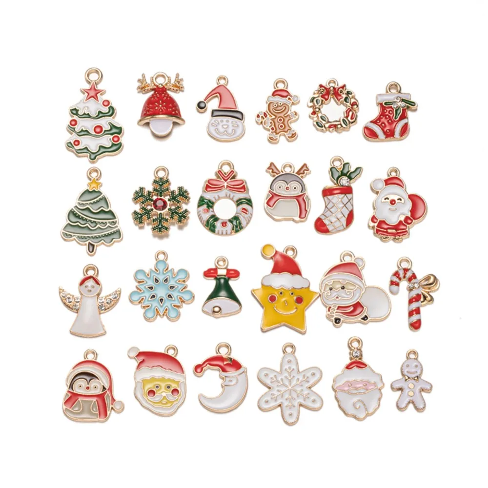 20/40/60Pcs Dripping Oil Enamel Alloy Christmas Trees Santa Claus Snowman Charms Pendants DIY Jewelry Making Accessories Craft