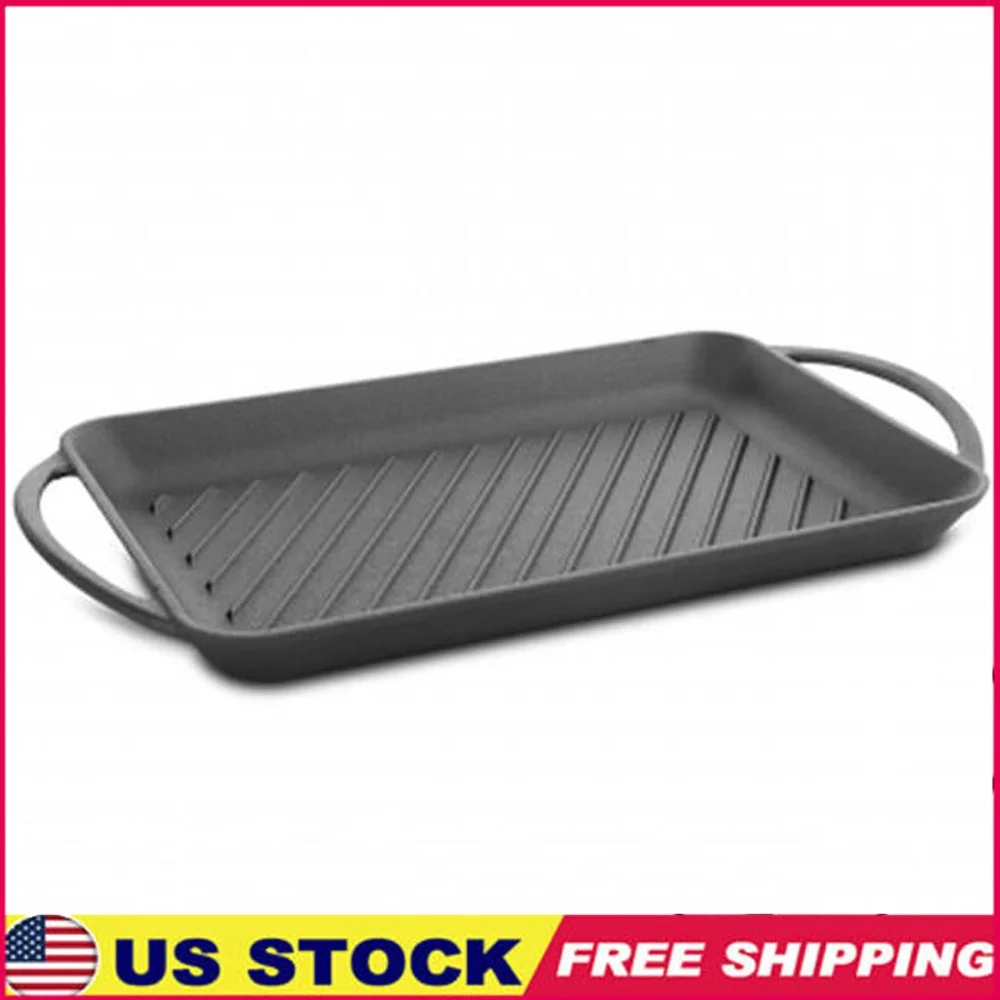 

Preseasoned Cast Iron Griddle 14.5 Inch Kitchen Cooking Tool Even Heat Distribution Stovetop Oven Safe Ideal Meat Vegetarian