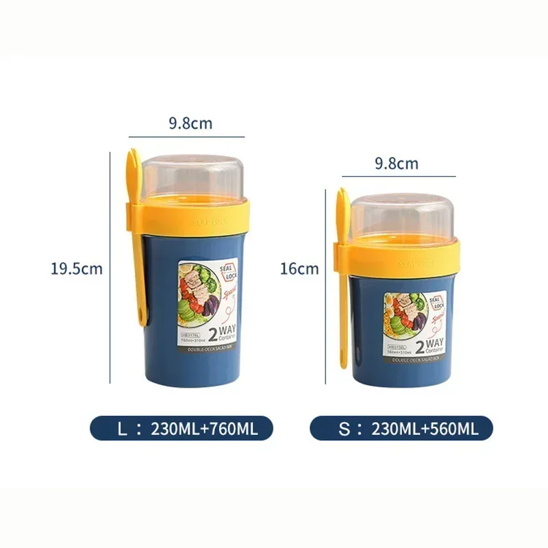 Bento Lunch Box Salad Oatmeal Breakfast Double Cup Cereal Nut Yogurt Container Set with Dressing Holder Fork Meal Preparation view 6