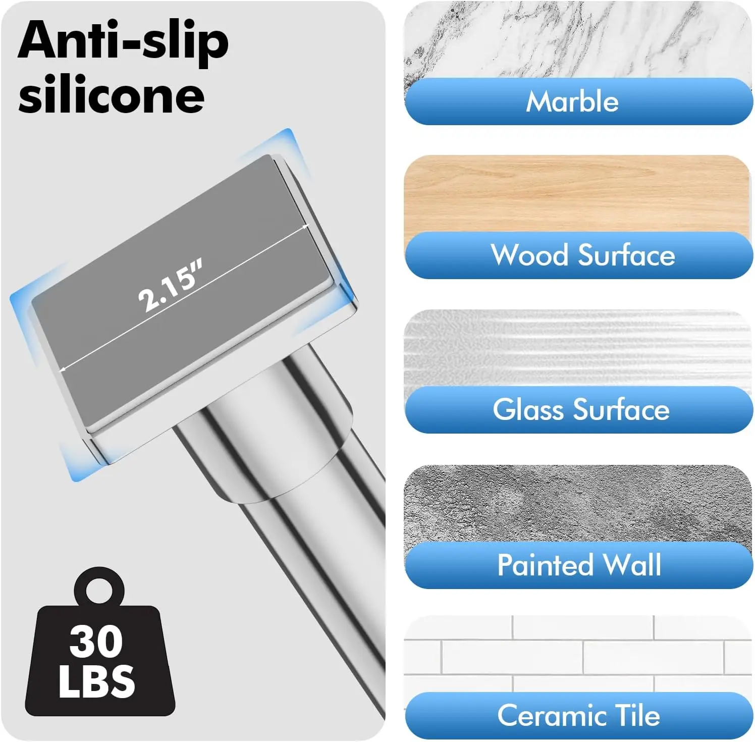 Adjustable Tension Shower Curtain Rod 30-80 Inch, Stainless Steel No Drill for Bathroom view 5