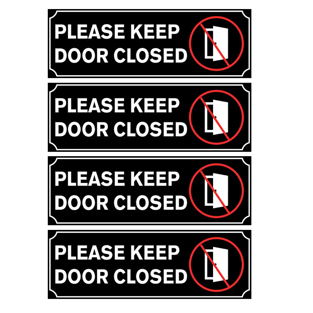 

4pcs Keep Door Closed Sticker Waterproof Pvc Decal For Office Hotel Air-Conditioned Room Garage Workplace Door Safety Reminder
