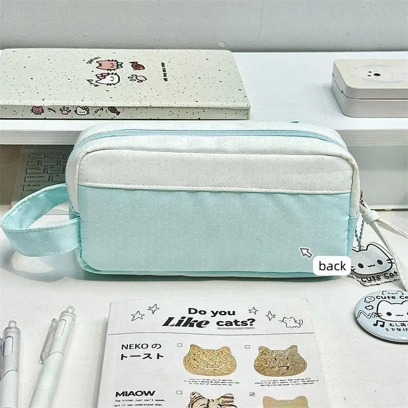 Tragbares Federmäppchen mit Schleifendesign, große Kapazität, mehrschichtige Stifttasche, gepunkteter Handtaschen-Organizer für Schreibwaren, Schulbedarf – Detail 4