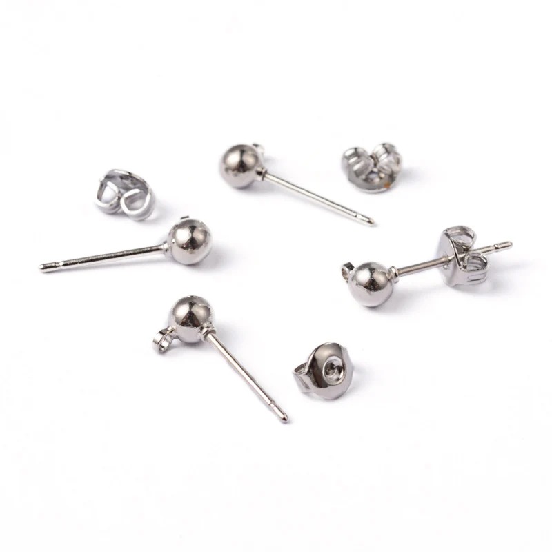 20pc Platinum Color Brass Post Earring Findings with Loop 15x6mm Hole: 1mm Ball: 4mm Pin: 0.8mm