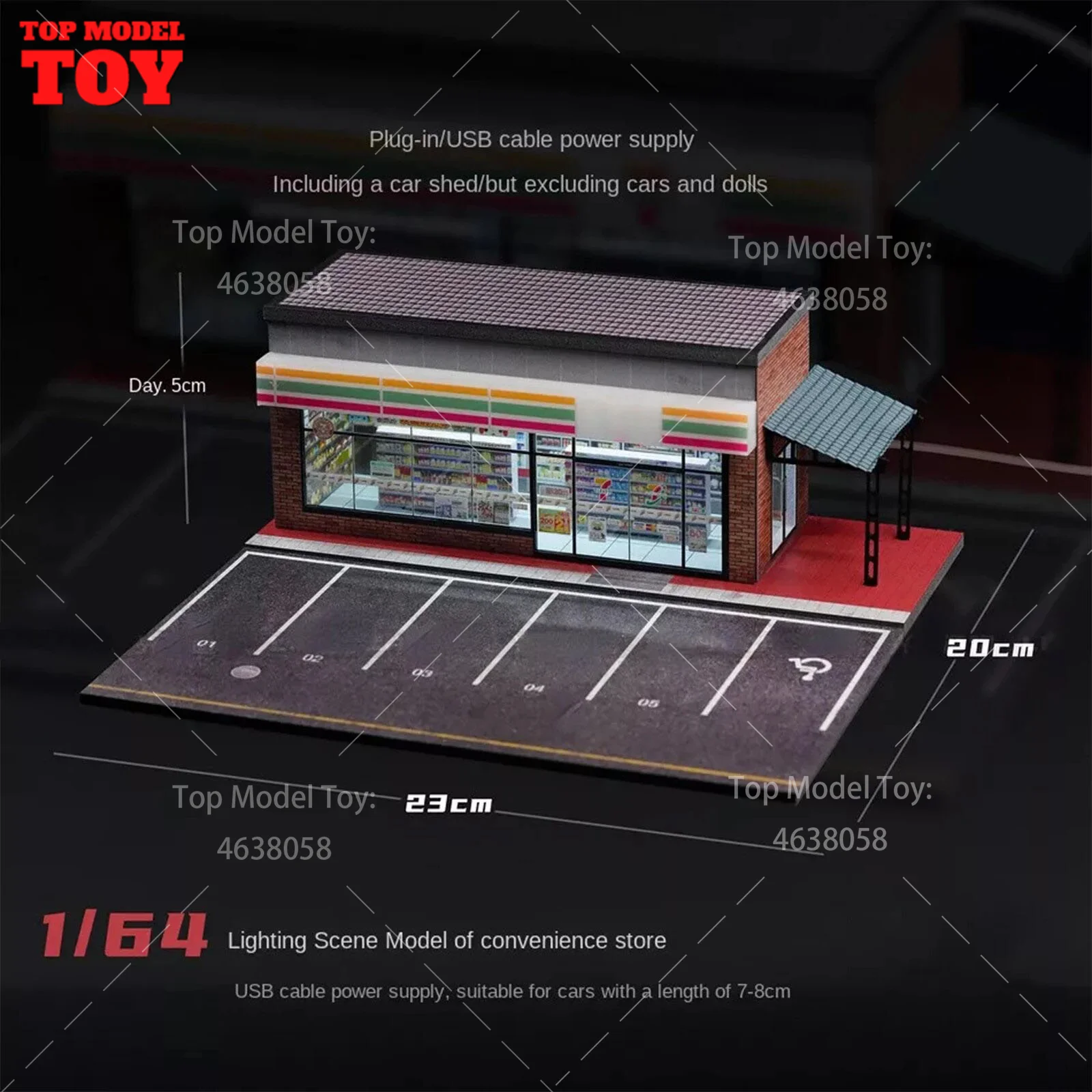 1/64 Simulate Miniature Scene Model City Convenience Store LED Lighting Parking Lot Showroom Dioramas Mini House Props for Fans