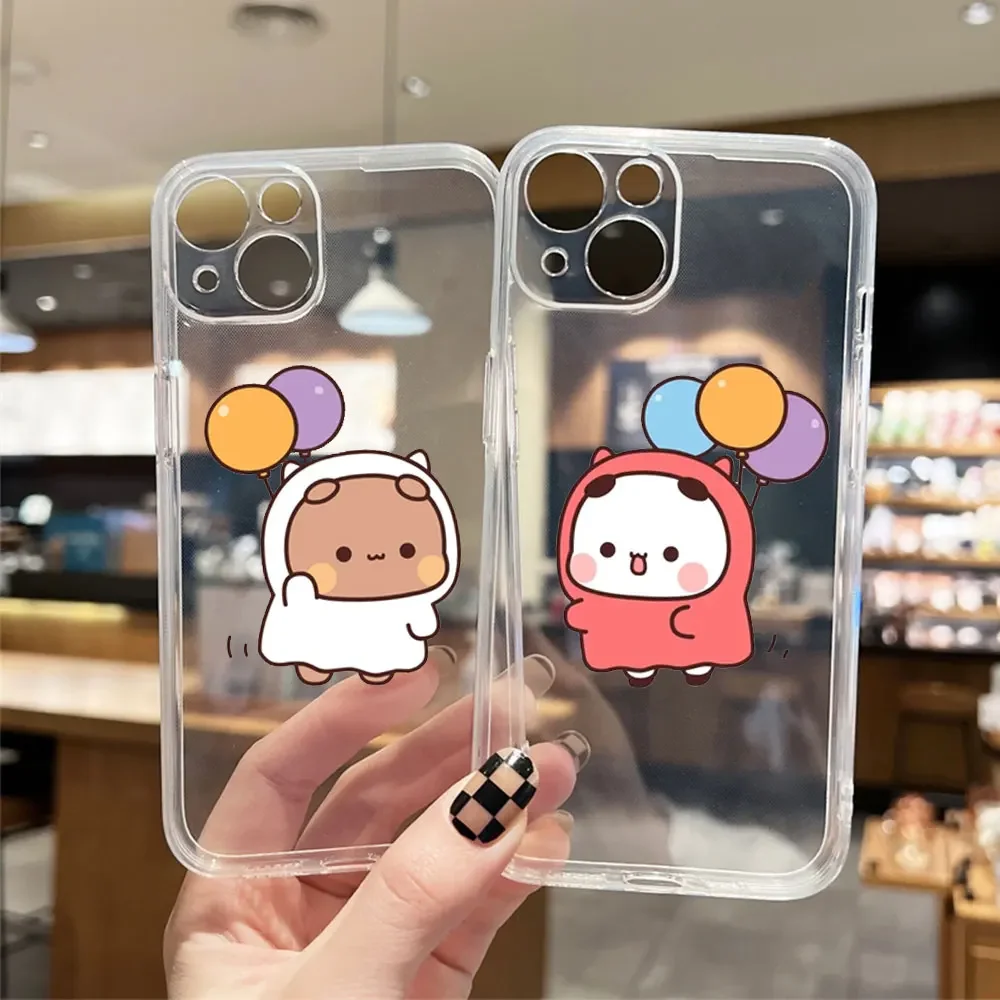 Funny Bear Couple Phone Case for IPhone 11 12 13 14 15 Pro Max Mini X XR XS MAX 7 8 Plus Cartoon Animal Clear Paired Cover Shell