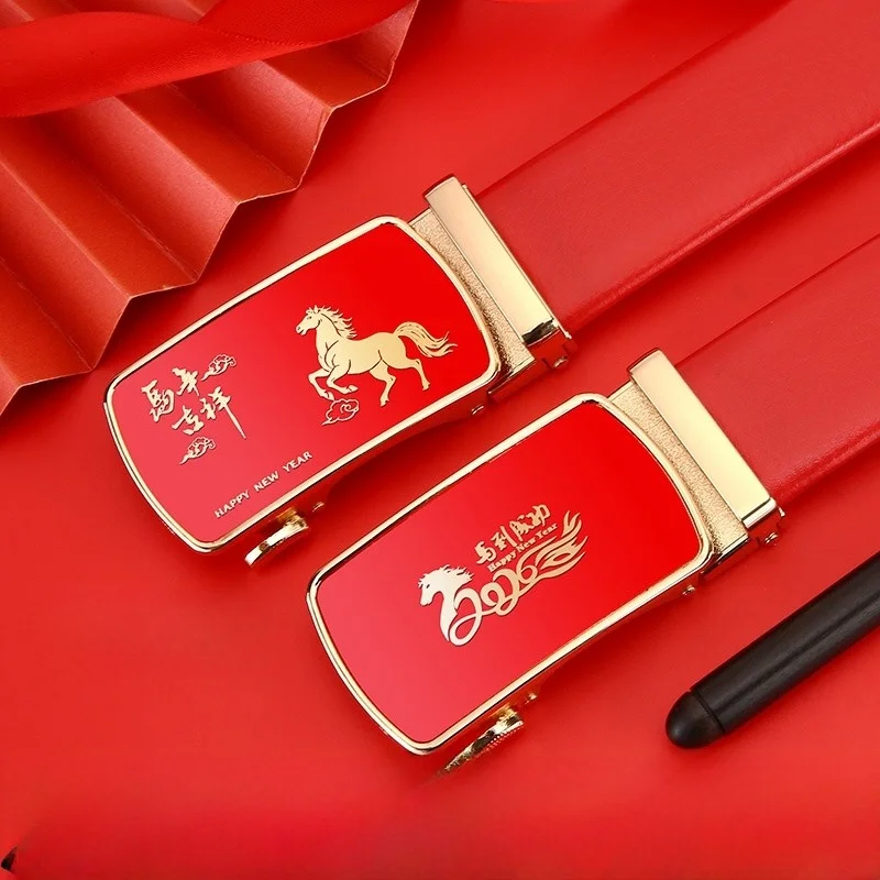 

Красный кожаный ремень для мужчин, автоматически обработанный, для 2026 года (Год Козы по китайскому зодиаку), новый, для смокинга, Bely Han YaYu