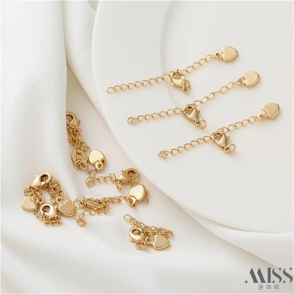 14K الذهب القلب الذيل سلسلة جراد البحر مشبك الحب تمديد سلسلة DIY اليدوية سوار قلادة مجوهرات اكسسوارات المواد