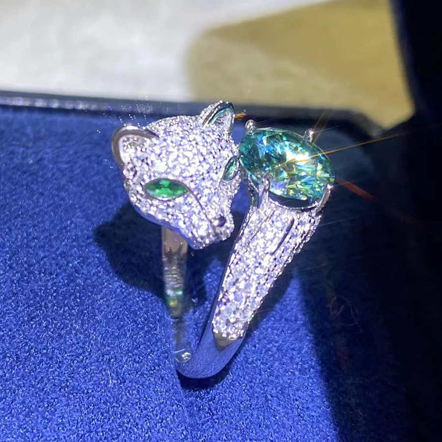 Luomansi-Anillo de leopardo de moissanita verde de 2 quilates con certificado GRA 100%-S925, joyería de plata de ley para mujer, regalo de