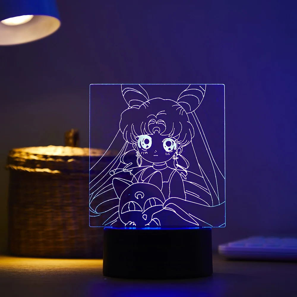 Cartoon character Tsukino Usagi 3D Led Night Light Remote Control Home Room Acrylic Lamp Desk Deco For Kid Illusion Novelty Gift