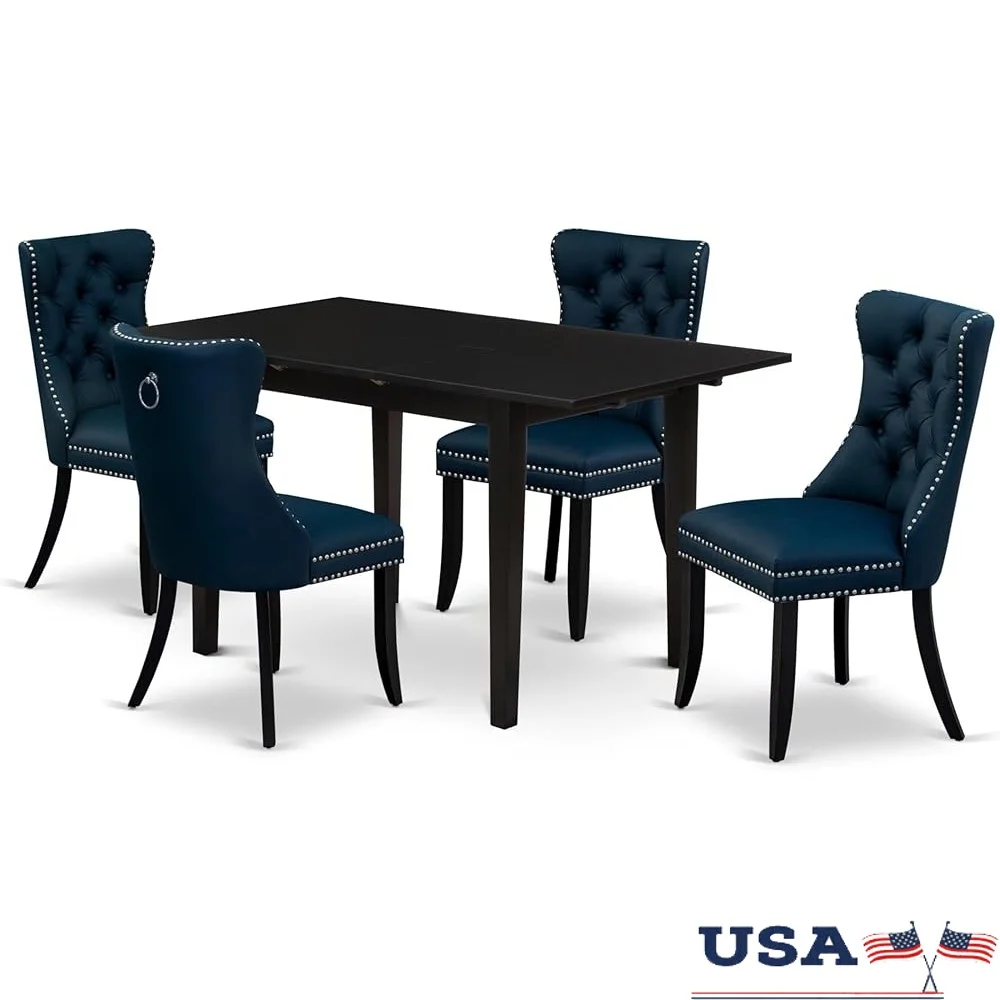 

5 Piece Dining Table Set Rectangle Wooden Table Butterfly Leaf with Comfortable Upholstered Chairs Kitchen Dining Furniture